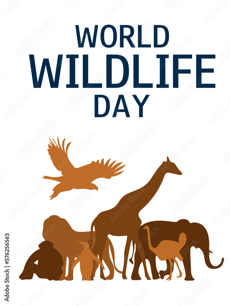 World wildlife day. March 3. World wildlife day vertical banner.  Ecology concept. Save animals concept. 