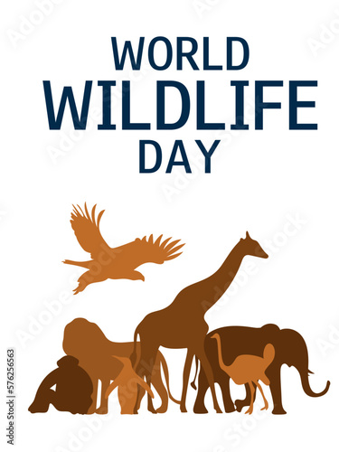 World wildlife day. March 3. World wildlife day vertical banner.  Ecology concept. Save animals concept. 