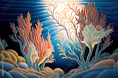 Shape of corals in the ocean art screen background created with Generative AI technology