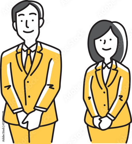 姿勢正しく見送る会社員男女