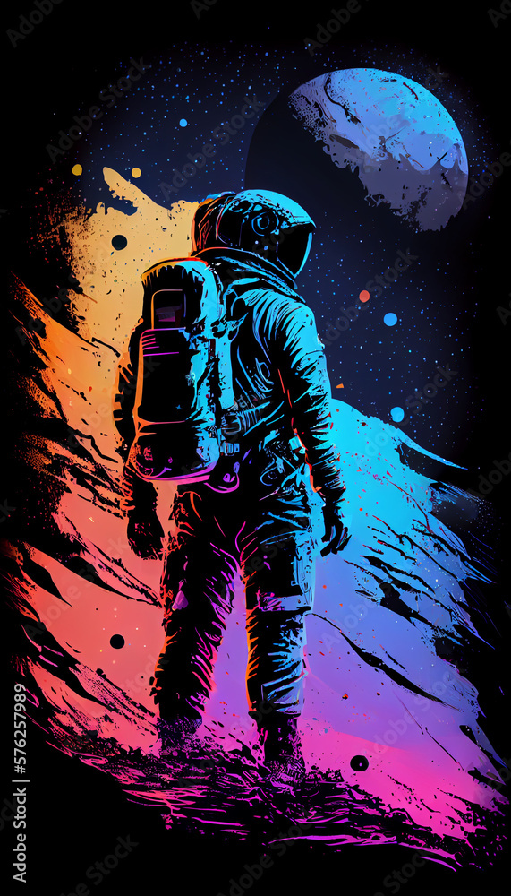 Fototapeta premium a digital artwork of astronaut drawing illustration half body camera shot