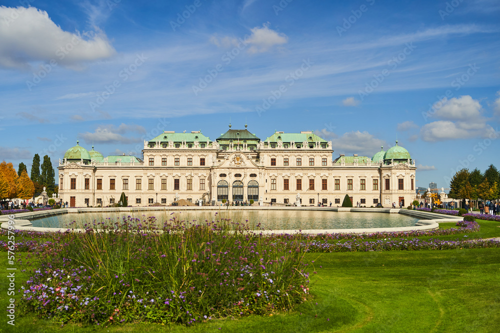 Vienna, Austria - 12.10.2022: Belvedere Palace Complex is a summer residence of Prince Eugene of Savoy. Today, the palace houses the National Gallery of Austria