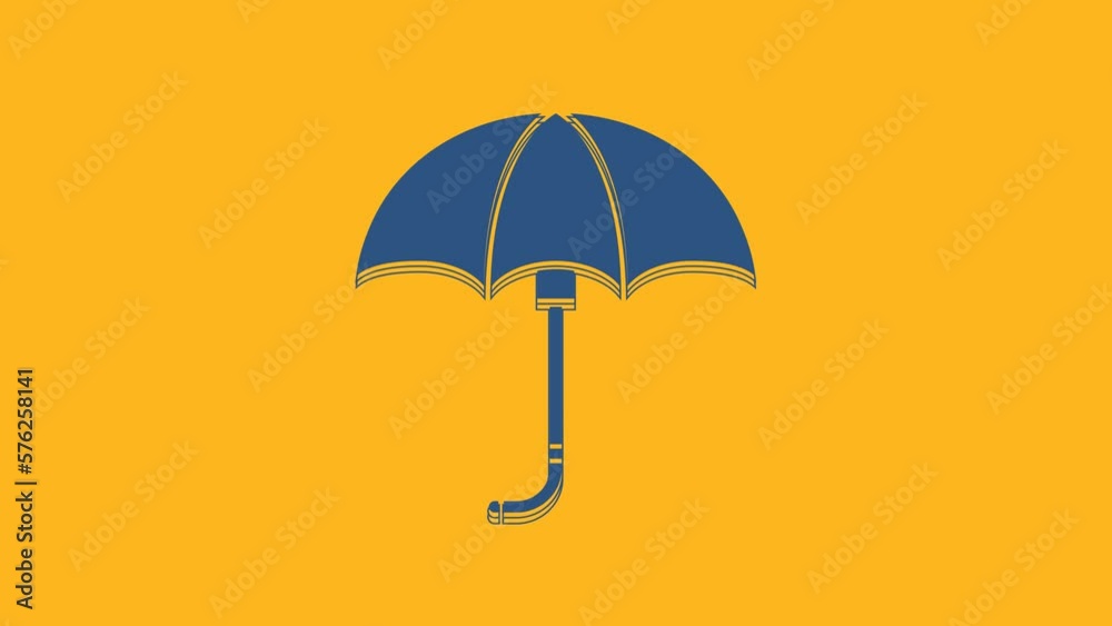 Blue Classic elegant opened umbrella icon isolated on orange background. Rain protection symbol. 4K Video motion graphic animation Blue Classic elegant opened umbrella icon isolated on orange background. Rain protection symbol. 4K Video motion graphic animation