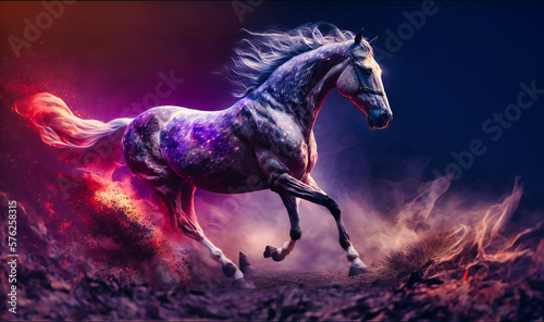 Photographie A majestic horse galloping through a field