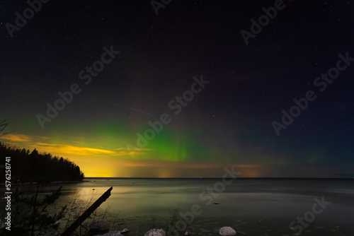 Northern lights over the sea  view from the coast of the Viimsi peninsula.