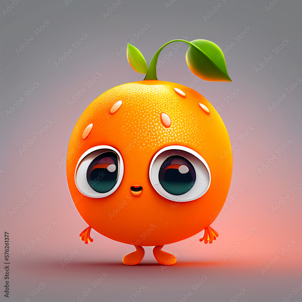 Fototapeta premium Orange with big eyes and small hands and feet. High quality photo