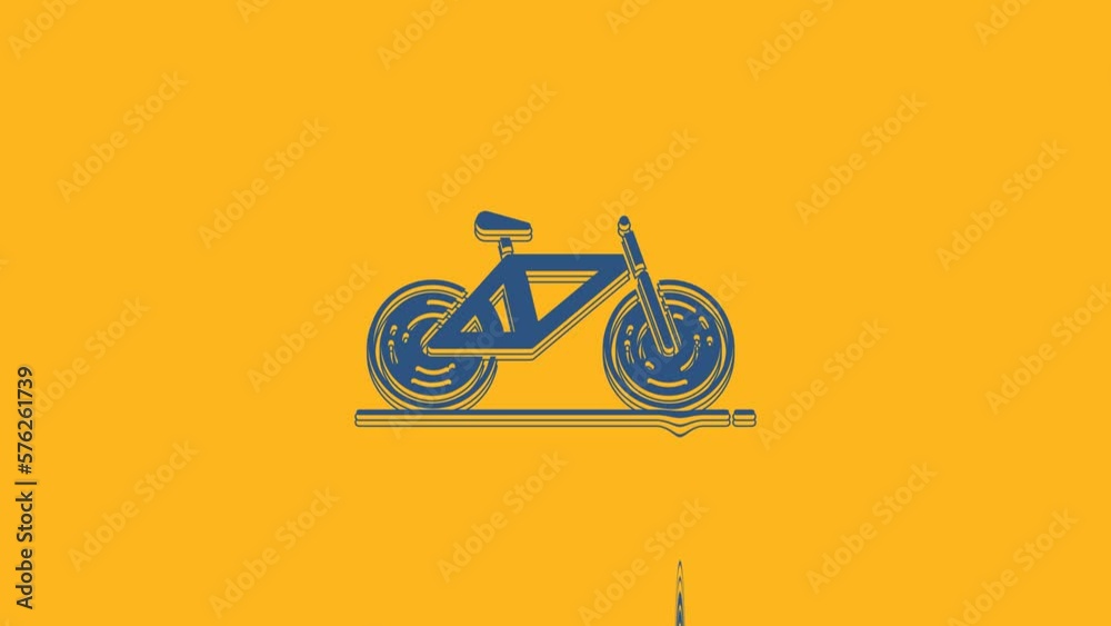 Blue Bicycle icon isolated on orange background. Bike race. Extreme sport. Sport equipment. 4K Video motion graphic animation Blue Bicycle icon isolated on orange background. Bike race. Extreme sport. Sport equipment. 4K Video motion graphic animation