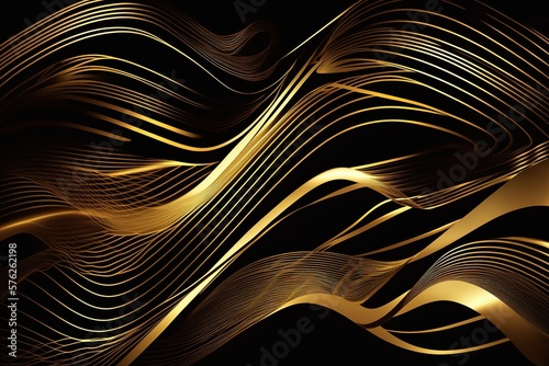 Gold abstract wave line.Beautiful, minimalistic print for your decor for postcard, congratulations and poster. Generative AI