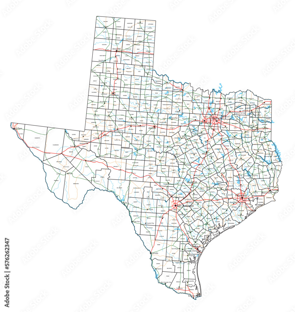 Texas road and highway map. Vector illustration.
