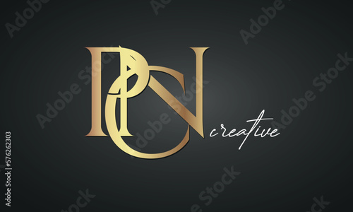 luxury letters PCN golden logo icon premium monogram, creative royal logo design 