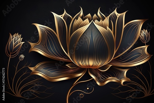 Luxury gold lotus .Beautiful, minimalistic print for your decor for postcard, congratulations and poster. Generative AI