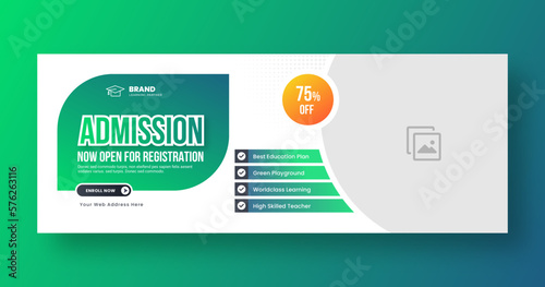 School admission web banner or Social media post template. Back to school social media banner template. Education banner template. Online education banner design. School admission banner design.