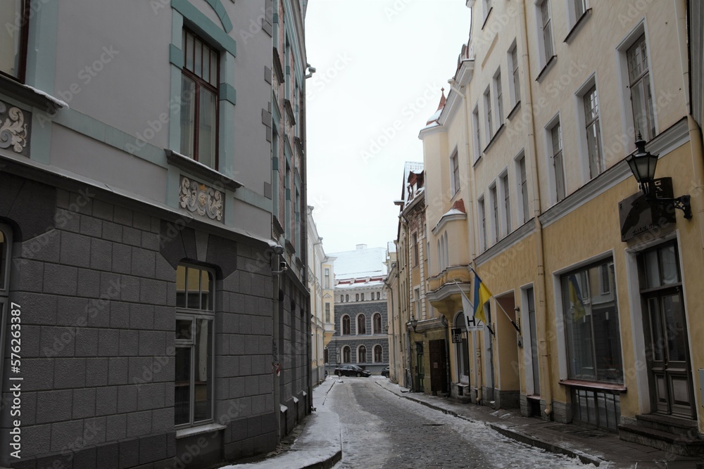 Europe Old City historical house street church winter cold weather