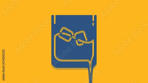 Blue Glass of whiskey and ice cubes icon isolated on orange background. 4K Video motion graphic animation