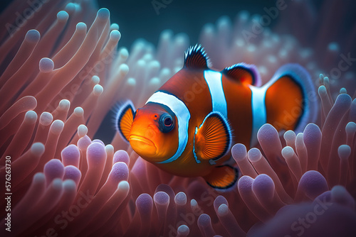 Fotografia clownfish in anemone ai generative