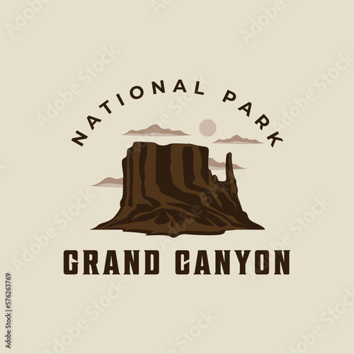 grand canyon logo vintage vector illustration template icon graphic design. sign or symbol for america tourism business travel with retro typography style