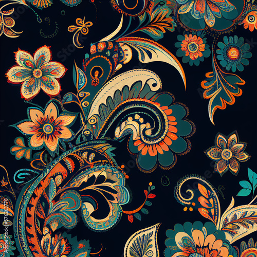 Colorful paisley. Paisley pattern design for fabric and textile. Paisley and flower pattern.