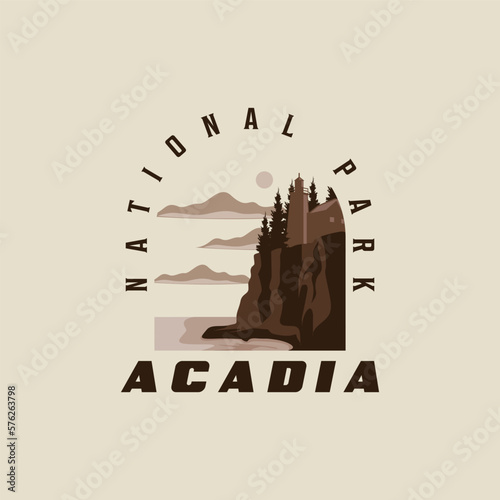acadia national park logo vintage vector illustration template icon graphic design. sign or symbol for tourism of america travel business with retro typography style photo