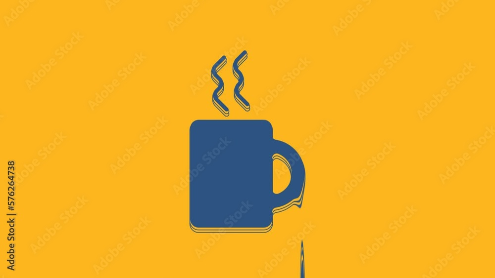 Blue Coffee cup icon isolated on orange background. Tea cup. Hot drink coffee. 4K Video motion graphic animation Blue Coffee cup icon isolated on orange background. Tea cup. Hot drink coffee. 4K Video motion graphic animation
