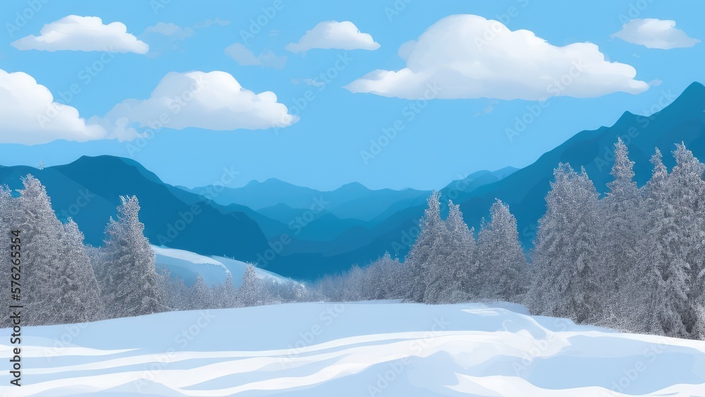 Mountain landscape in winter. Illustration. Generated by AI