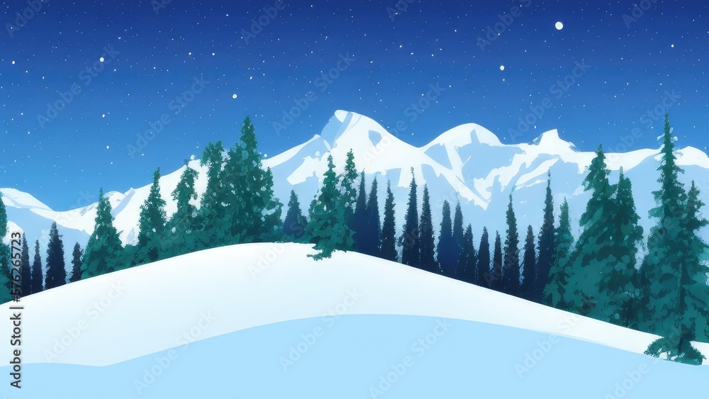 Mountain landscape in winter. Illustration. Generated by AI Mountain landscape in winter. Illustration. Generated by AI