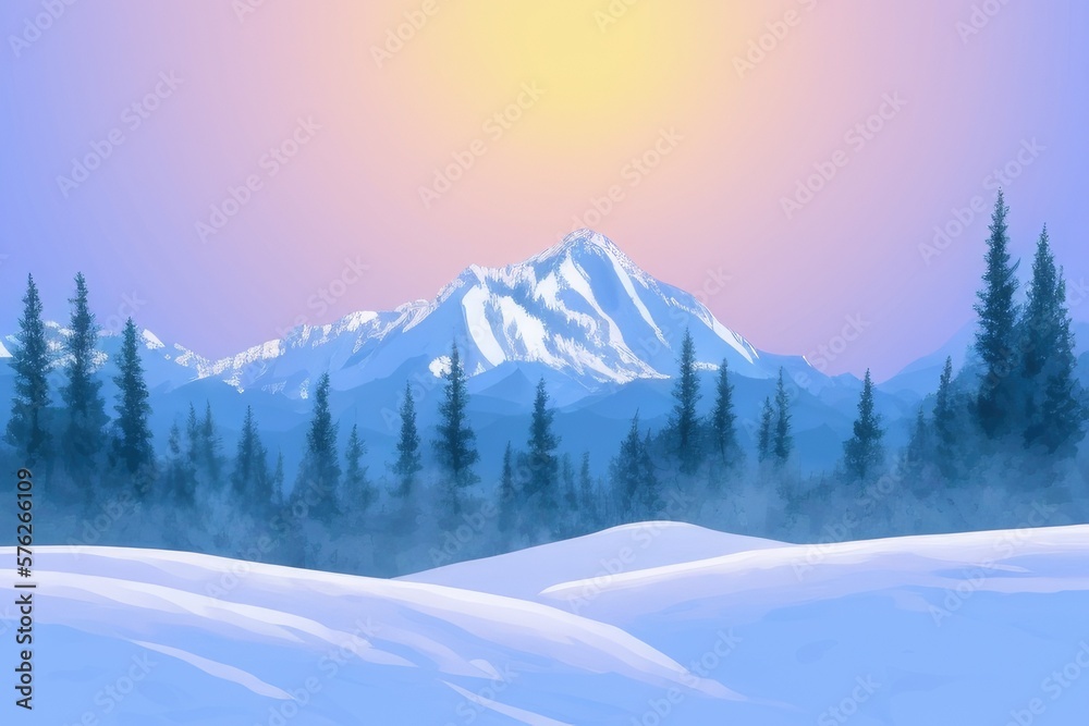 Fototapeta premium Mountain landscape in winter. Illustration. Generated by AI