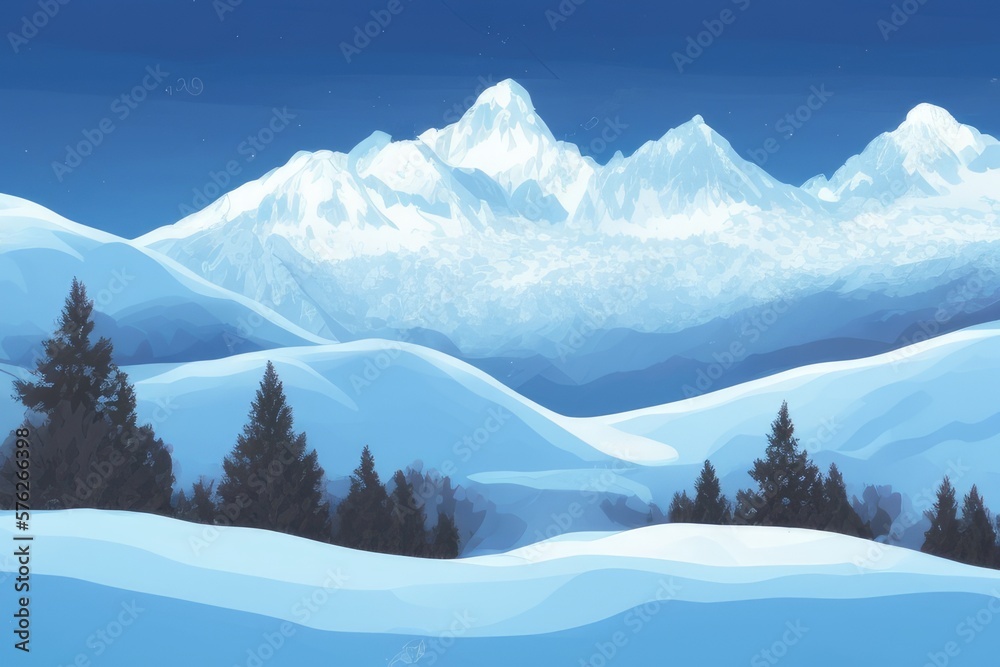 Fototapeta premium Mountain landscape in winter. Illustration. Generated by AI