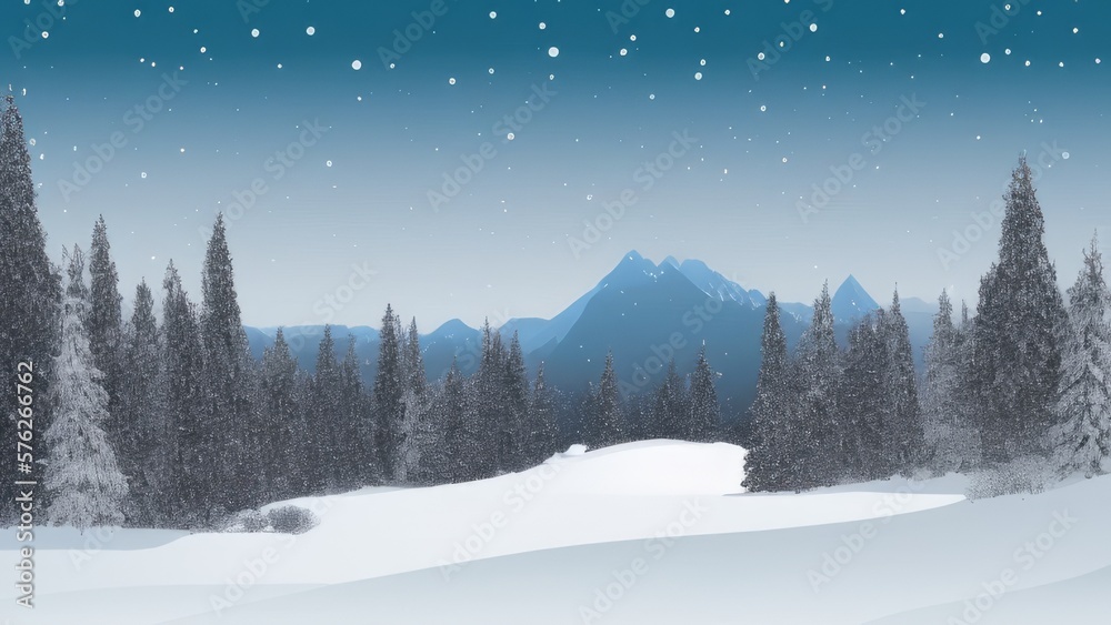 Mountain landscape in winter. Illustration. Generated by AI Mountain landscape in winter. Illustration. Generated by AI