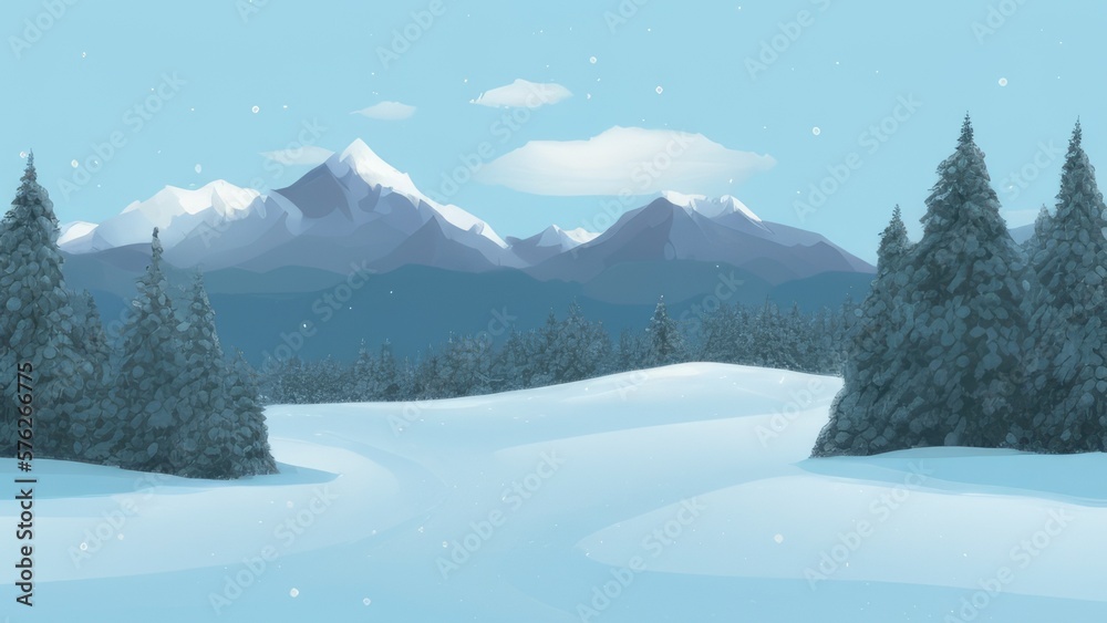 Obraz premium Mountain landscape in winter. Illustration. Generated by AI