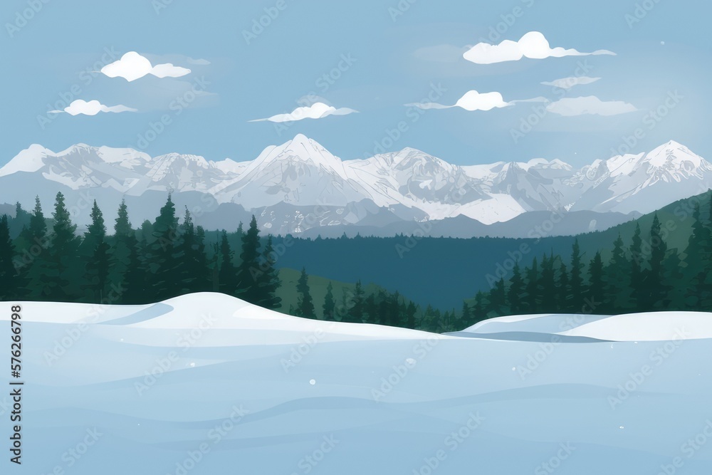 Obraz premium Mountain landscape in winter. Illustration. Generated by AI