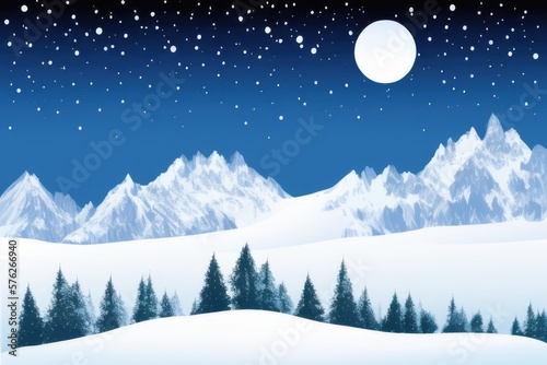 Mountain landscape in winter. Illustration. Generated by AI © vavfoto