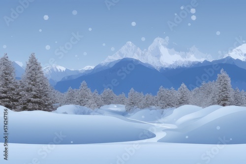 Mountain landscape in winter. Illustration. Generated by AI