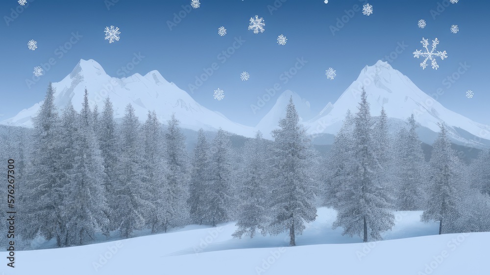 Fototapeta premium Mountain landscape in winter. Illustration. Generated by AI