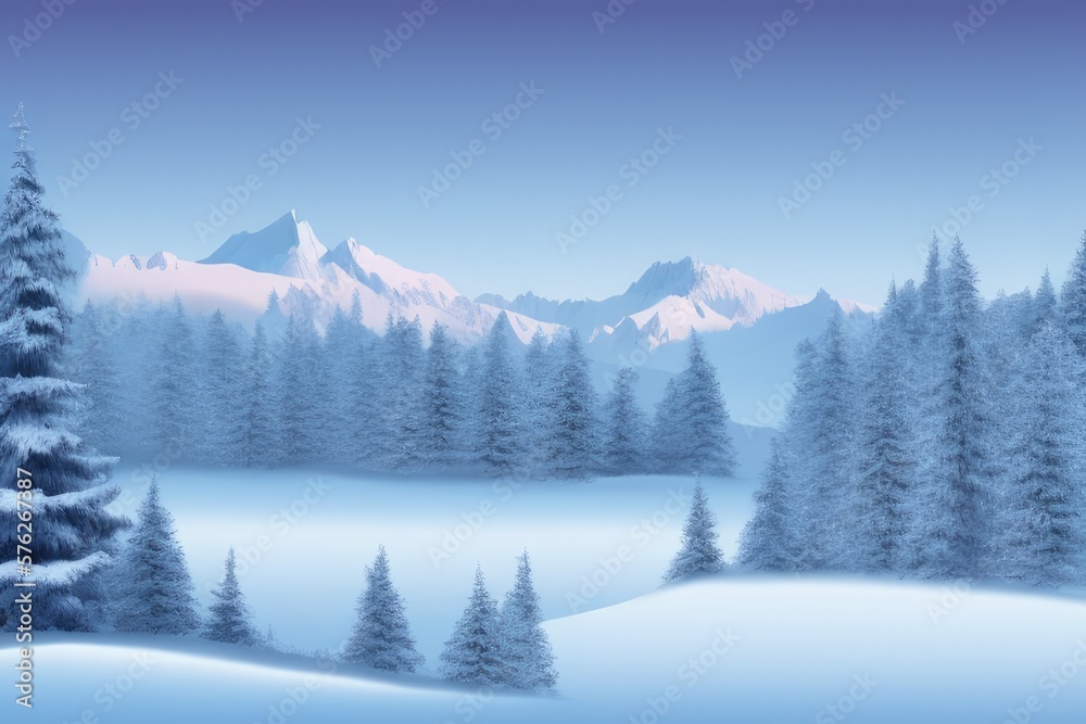 Fototapeta premium Mountain landscape in winter. Illustration. Generated by AI