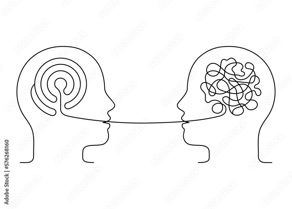 People talk, therapy speech outline. Tangle confused and untangle logic thinking brain