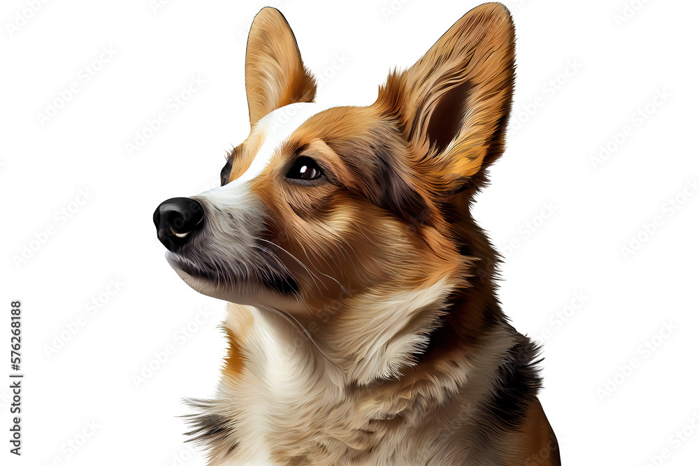 Dog look above on isolated background