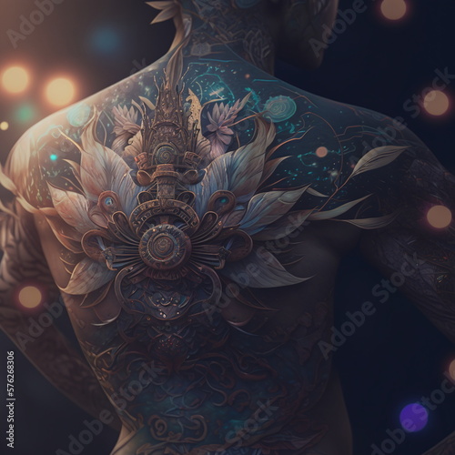 Japanese tattoo of a Sakura flower pattern. AI generated. photo