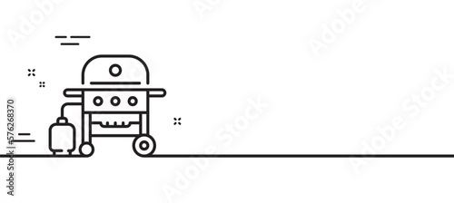 Gas grill line icon. Barbecue cooker for cooking food sign. Meat brazier symbol. Minimal line illustration background. Gas grill line icon pattern banner. White web template concept. Vector