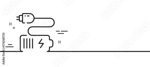 Battery plug line icon. Charge accumulator sign. Electric power symbol. Minimal line illustration background. Battery line icon pattern banner. White web template concept. Vector