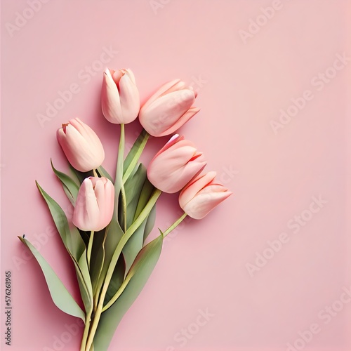 Photographie Pink Perfection: A Beautiful Tulip on a Solid Pink Background