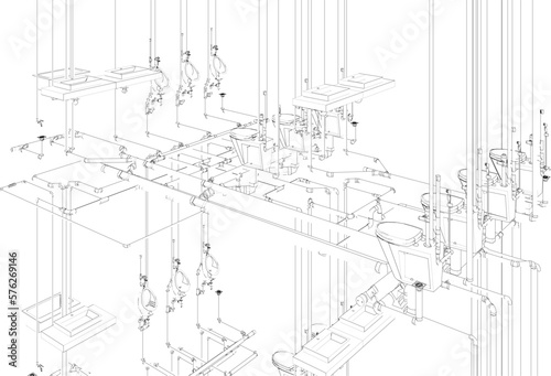 3D illustration of sanitary piping