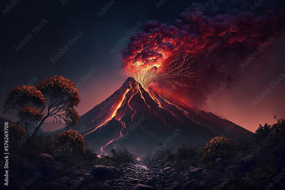Fototapeta premium Eruption of Fuego Volcano in Guatemala, Generative AI 