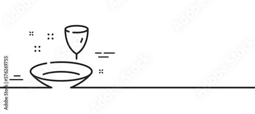 Plate line icon. Tableware wineglass sign. Food kitchenware dish symbol. Minimal line illustration background. Plate line icon pattern banner. White web template concept. Vector