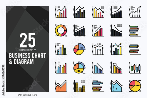 25 Business Chart and Diagram Lineal Color icon pack. vector illustration.