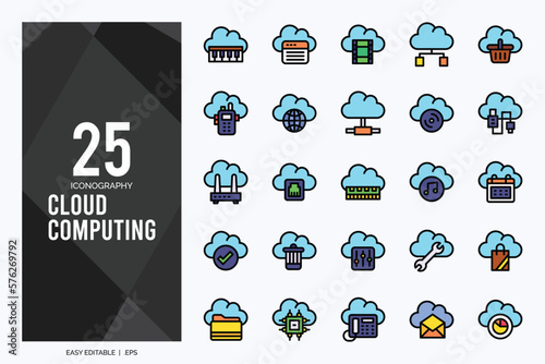 Fototapeta Naklejka Na Ścianę i Meble -  25 Cloud Computing Lineal Color icon pack. vector illustration.