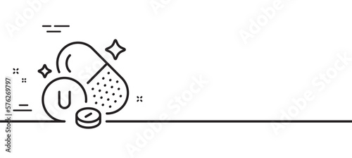 Vitamin U line icon. S-Methylmethionine food nutrient sign. Capsule or pill supplement symbol. Minimal line illustration background. Vitamin U line icon pattern banner. Vector