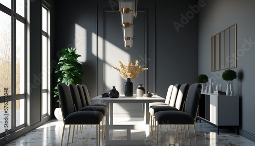 Interior of a light Dining room room modern minimalist architecture. Ultra modern. Contemporary dining area.