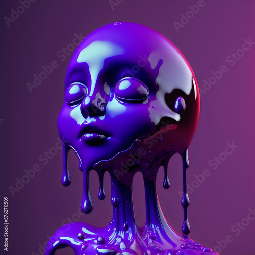 purple melting plastic doll face made by generative ai photo