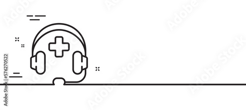 Medical support line icon. Emergency call sign. Medicine headset symbol. Minimal line illustration background. Medical support line icon pattern banner. White web template concept. Vector