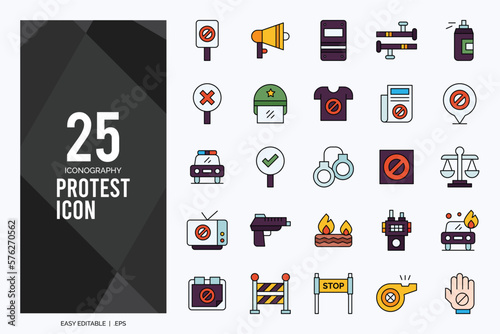 25 Protest Lineal Color icon pack. vector illustration.